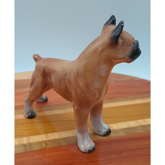 Vtg Boxer Dog Figure Tan Black Standing Male Smooshy Face Nub Tail Cropped Ears - Picture 5 of 12
